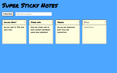 A heading centered over a search section about a list of sticky notes